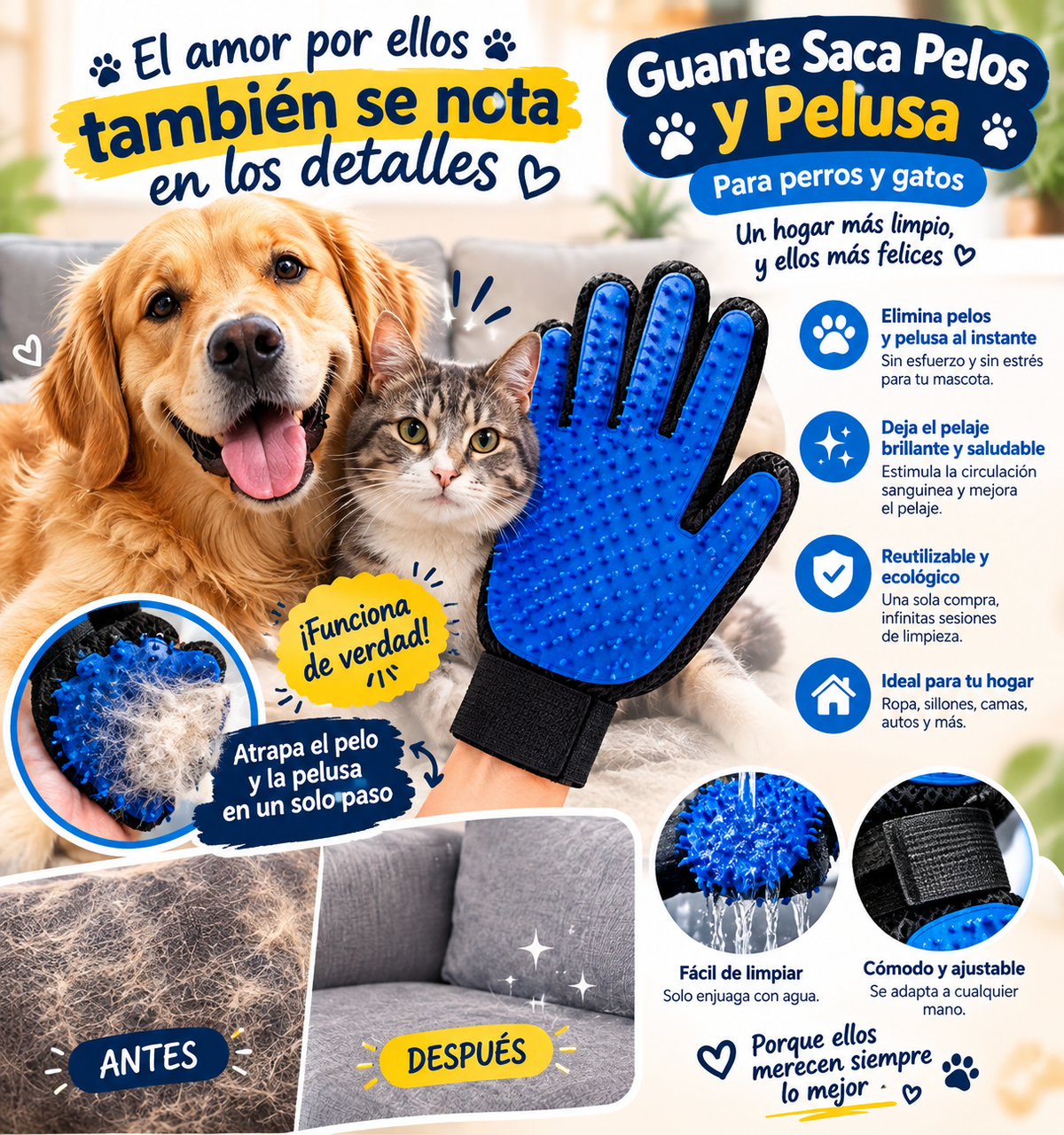 Guante Saca Pelos y Pelusas para Mascotas